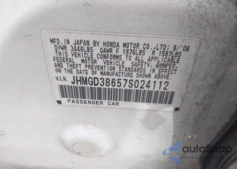 2007 Honda Fit Sport z USA, uszkodzony, nr VIN JHMGD38657S024112